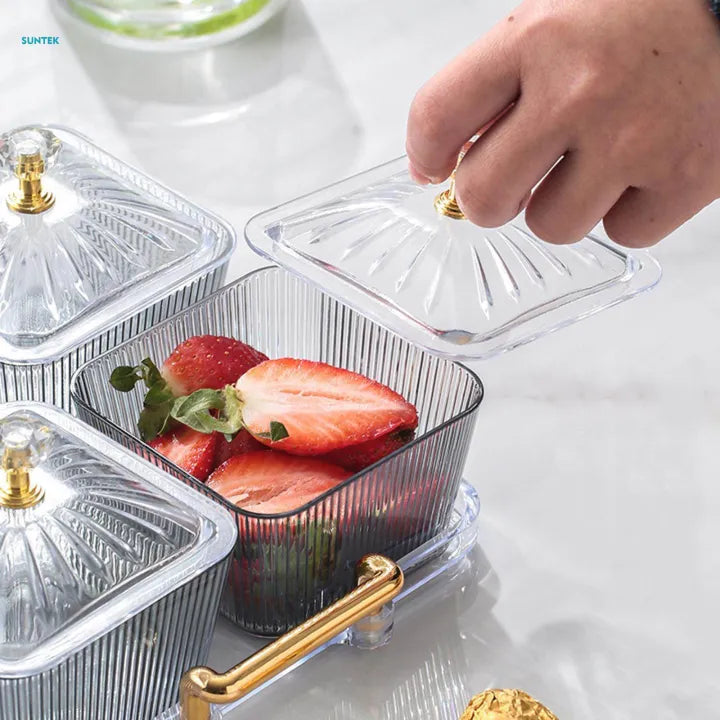 Acrylic 4pcs Candy Storage Tray Set, Serving Fruit Tray With Glass Acrylic Lid, Desktop Candy Container Acrylic 4pcs Candy Storage Tray Set, Serving Fruit Tray With Glass Acrylic Lid, Desktop Candy Container